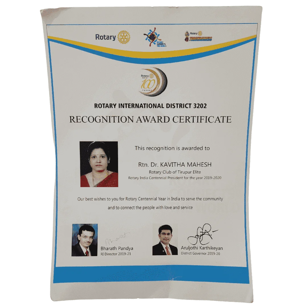 Dr Kavitha Mahesh Certificate